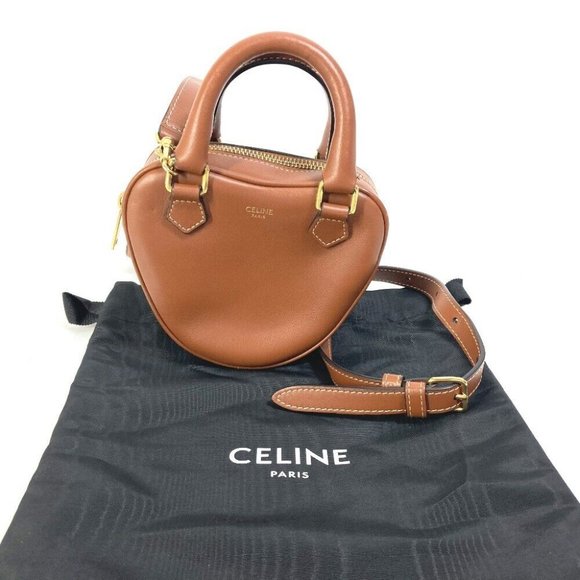 Authenticity Guarantee CELINE heart medium logo 2WAY Hand Bag Pochette Bag Cross - Picture 1 of 13